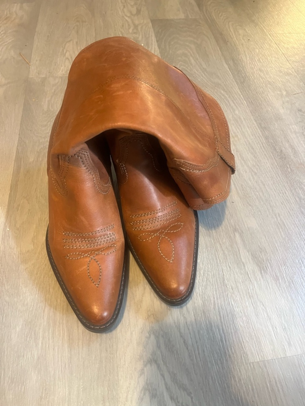 Women's Tan Genuine Leather Made in Brazil  Western Heeled Boots - Picture 2 of 8